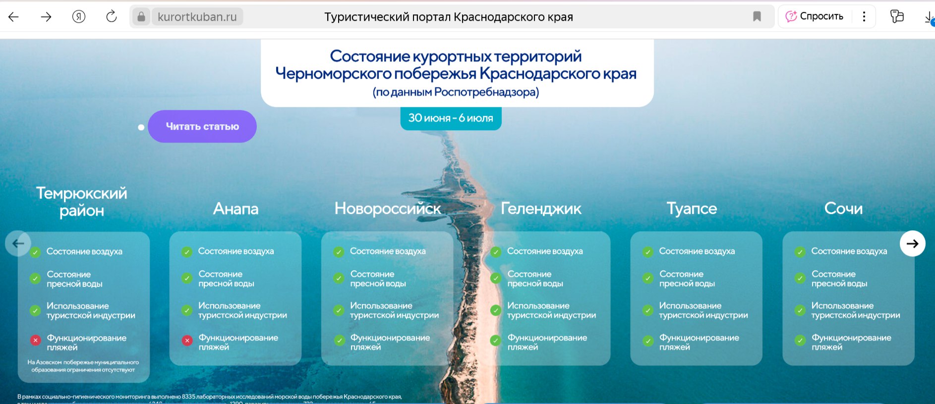 В Краснодарском крае начали еженедельно сообщать о состоянии воды и пляжей